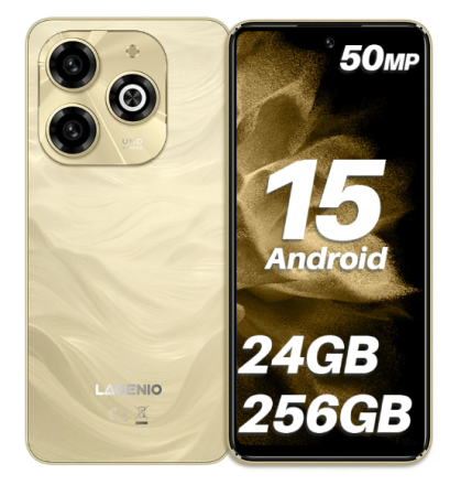 Mobiltelefon - LAGENIO A11 Mobiltelefon, Arany, 4G, 6.7" HD+, 12GB RAM (4GB + 8GB Bővíthető), 128GB ROM, 50MP, Android 15, Unisoc T7250, OTG, Jack, Arcfelismerés, 5150mAh, Dual SIM