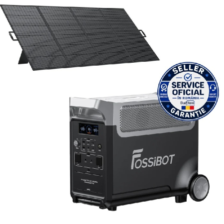 Zöld energia - Fossibot F3600 Pro hordozható töltőállomás + Oukitel PV400 napelem fekete, 3600W, 3840Wh, LCD képernyő, BMS védelem, 13 kimenet, levehető LED zseblámpa, SOS