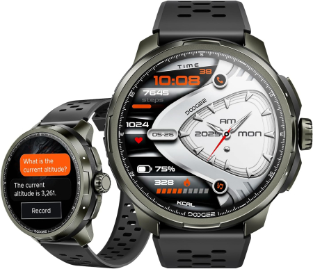 Sport karkötők és órák - DOOGEE Anymoving M1 Okosóra, Szürke, 1.83" AMOLED Kijelző, Beépített GPS, Bluetooth, 256MB Tárhely, 730mAh Akkumulátor, 5ATM Vízállóság, Egészségfigyelés