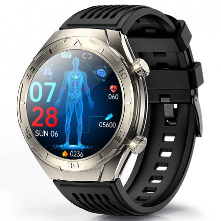 iSEN - Smartwatch iSEN FD02 Silver, 1.46"HD, Imbunatatire somn, Glicemie, PPG+ECG, HR, Apel Bt, SOS, Asist. vocal, Ingrijire de la distanta