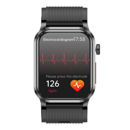 Noutati - Smartwatch iSEN P300-Pro, Negru, Curea Silicon Neagra, 2.13" AMOLED, Ritm Cardiac, SpO2, Tensiune (Pompa de Aer), ECG, Temperatura, Moduri Sport, Bluetooth, 300 mAh, Android 8.0 / iOS 10.0