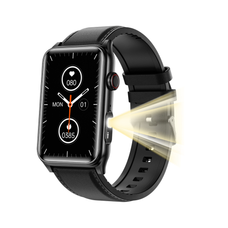 Noutati - Smartwatch iSEN G50, Piele neagră, 1.57" IPS HD, Bluetooth 5.4, Apeluri Bluetooth, Puls, SpO2, Temperatură, Somn, HRV, Moduri Sport, IP68, Baterie 250mAh