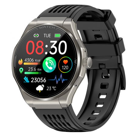 iSEN - Smartwatch iSEN JA03 Silver, AMOLED 1.43"HD, Glicemie, Apel Bt, Apel SOS, Asist. vocala, Nivel radiatii, EKG, Acid uric, Lipide sange, Masa