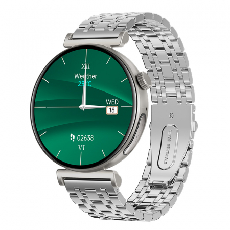 Bratari si Ceasuri Sport - Smartwatch iSEN JA02 Silver, AMOLED 1.23"HD, Glicemie, Apel Bt, Apel SOS, Asist. vocala, Nivel radiatii, EKG, Acid uric, Lipide sange, Termometru, Masa corporala, 240mAh