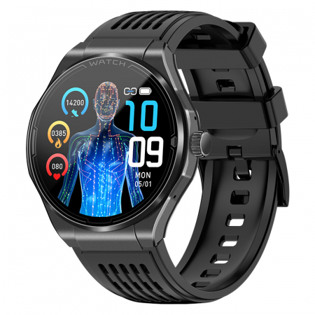 iSEN - Smartwatch iSEN JA03 Negru, AMOLED 1.43"HD, Glicemie, Apel Bt, Apel SOS, Asist. vocala, Nivel radiatii, EKG, Acid uric, Lipide sange, Masa