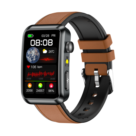 Noutati - Smartwatch iSEN TK77 Maro, Piele, 1.57" HD, ECG, Micro-Examinare, Risc Glicemie, Acid Uric & Lipide, Apel BT, Asistent Vocal, Lanterna, SOS, 250mAh
