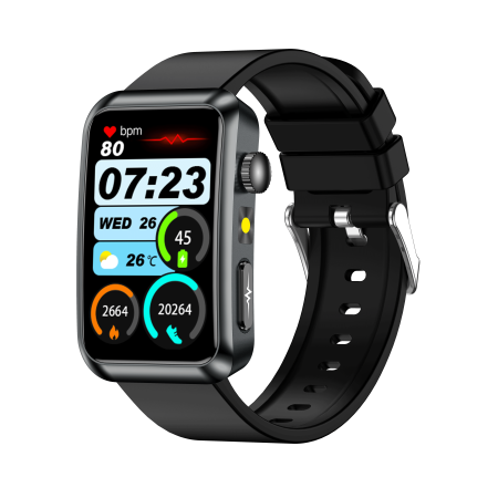 Noutati - Smartwatch iSEN TK77 Negru, Silicon, 1.57" HD, ECG, Micro-Examinare, Risc Glicemie, Acid Uric & Lipide, Apel BT, Asistent Vocal, Lanterna, SOS, 250mAh