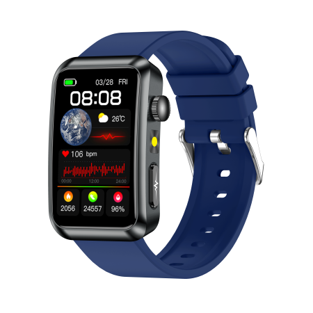 Noutati - Smartwatch iSEN TK77 Albastru, Silicon, 1.57" HD, ECG, Micro-Examinare, Risc Glicemie, Acid Uric & Lipide, Apel BT, Asistent Vocal, Lanterna, SOS, 250mAh