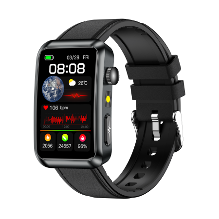 Noutati - Smartwatch iSEN TK77 Negru, Piele, 1.57" HD, ECG, Micro-Examinare, Risc Glicemie, Acid Uric & Lipide, Apel BT, Asistent Vocal, Lanterna, SOS, 250mAh
