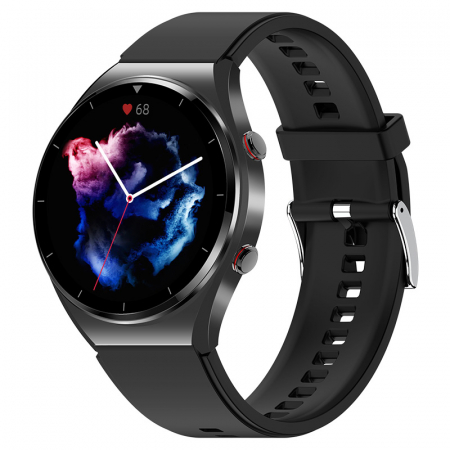 Noutati - Smartwatch iSEN Watch E09 Pro, Negru cu bratara neagra din TPU, Bluetooth Call, Monitorizare glicemie, tensiune, temperatura, somn, EKG, HR, Oximetru