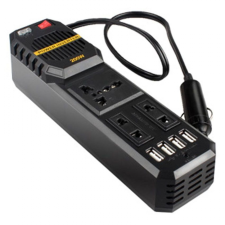 Gadgets - Mini Invertor Auto Portabil iSEN Negru, 200W - DC 12V, Încărcare rapidă, Protecție la scurtcircuit, Ventilator de răcire, 4xUSB