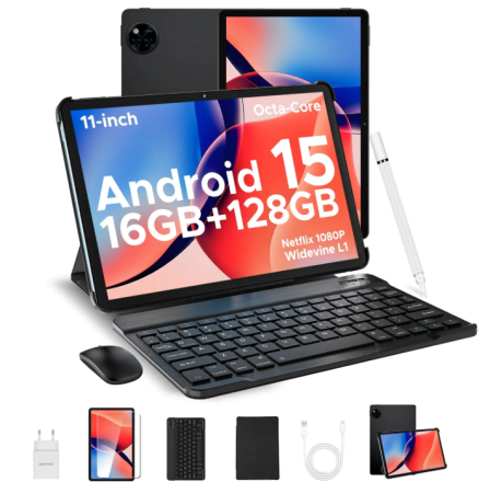 Seria U - Tableta Doogee U11, VIP, Negru, 11'' HD IPS 90Hz, 16GB RAM (4GB + 12GB extensibili), 128GB ROM, 13MP + 5MP, Android 15, Unisoc T606, 8580mAh, 10W, Deblocare faciala, Wi-Fi 5