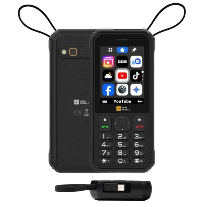 Klasszikus Telefonok - AGM M11 mobiltelefon, Fekete, 4G LTE, WiFi Hotspot, 2.8" kijelző, 48MB RAM + 128MB ROM (microSD bővíthető), Kivehető 4000mAh akkumulátor, Vezetékes fordított töltés, FM rádió, 3.5mm jack, Dual SIM
