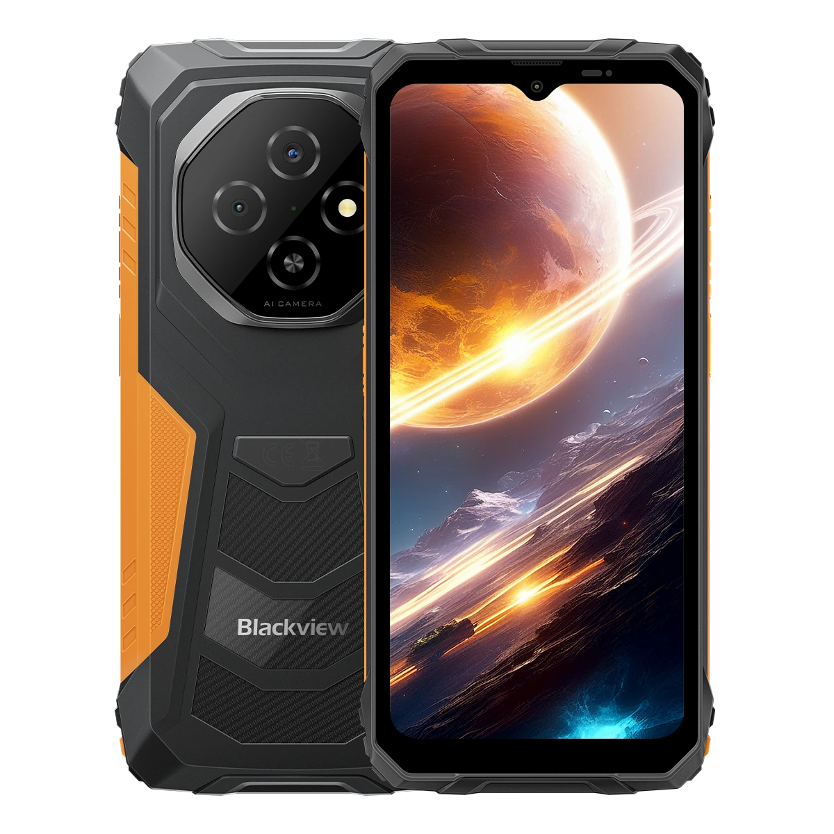 Tartós Telefonok - Mobiltelefon Blackview FORT 1, Narancssárga, 4G, 6.56″ HD+ IPS, 16GB RAM (4GB + 12GB Bovitett), 128GB ROM, 16 MP, Android 15, Tiger T615, NFC, 10000 mAh, 18 W, Dual SIM