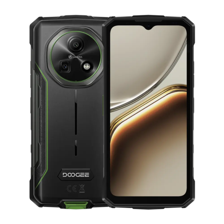 Tartós Telefonok - Doogee Fire 5 Pro Zöld Strapabíró Okostelefon, 4G, 128GB, 20GB RAM (4GB+16GB), Android 15, 13000mAh Akkumulátor, 1200LM Kemping lámpák, 6.6" 90Hz Kijelző, 13MP AI Kamera, Dual Sim