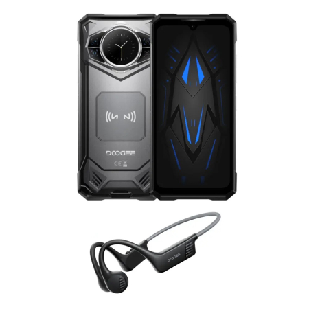 Tartós Telefonok - Mobiltelefon Doogee S200 VIP, Szürke, 5G, dupla kijelző (6,72"+1,32") 2.4K, 48GB RAM (12GB+36GB bővíthető), 256GB ROM, Android 14, Dimensity 7050, 10100mAh, BoneBeat Run fejhallgató, Dual SIM