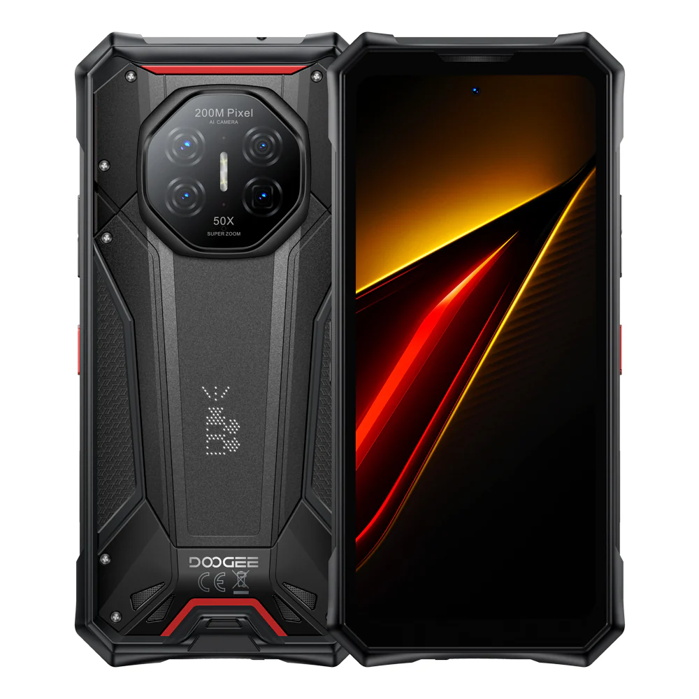 Tartós Telefonok - DOOGEE S300 Plus Okostelefon, Fekete, 5G, Felújított 200MP + 64MP Night Vision, 6.78" 120Hz, 48GB RAM (12GB + 36GB bővíthető), 1TB, Dimensity 8300, Android 16, NFC, 11000mAh, Dual SIM
