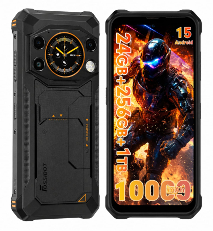 5G Okostelefonok - Fossibot F117 Okostelefon, Narancssárga, 5G, 6.75", 32GB RAM (8GB + 24GB bővíthető), 256GB, T615, 10000mAh, Gyors Töltés, 50MP Kamera, Android 15, NFC, Dual SIM