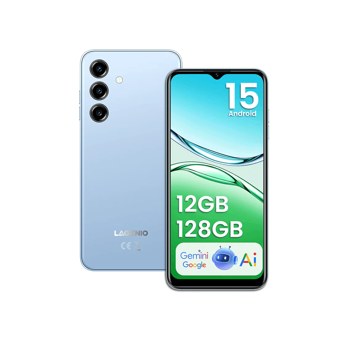 Telefon Gyártók - Lagenio A10 Pro Okostelefon, Kék, 4G LTE, 6.52" HD+ 90Hz Kijelző, 12GB RAM (4GB + 8GB bővíthető), 128GB, 13MP Kamera, Android, 5150mAh, Dual SIM