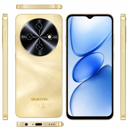 Mobiltelefon - Oukitel C5 Mobiltelefon, Arany, 4G LTE, 6.6" HD+ Kijelző, 16GB RAM (4GB + 12GB Bővíthető), 64GB, 13MP Kamera, Android 14, Dual SIM
