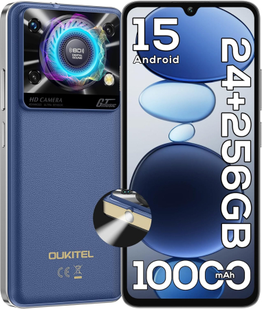 Oukitel mobiltelefonok - OUKITEL C60 Pro mobiltelefon, Kék, 4G, 6.88" HD+, 24GB RAM (8GB + 16GB bővített), 256GB ROM, 13MP, Android 15, Unisoc T606, 110dB hangszóró, 120LM zseblámpa, 10000mAh, 18W, Nano SIM