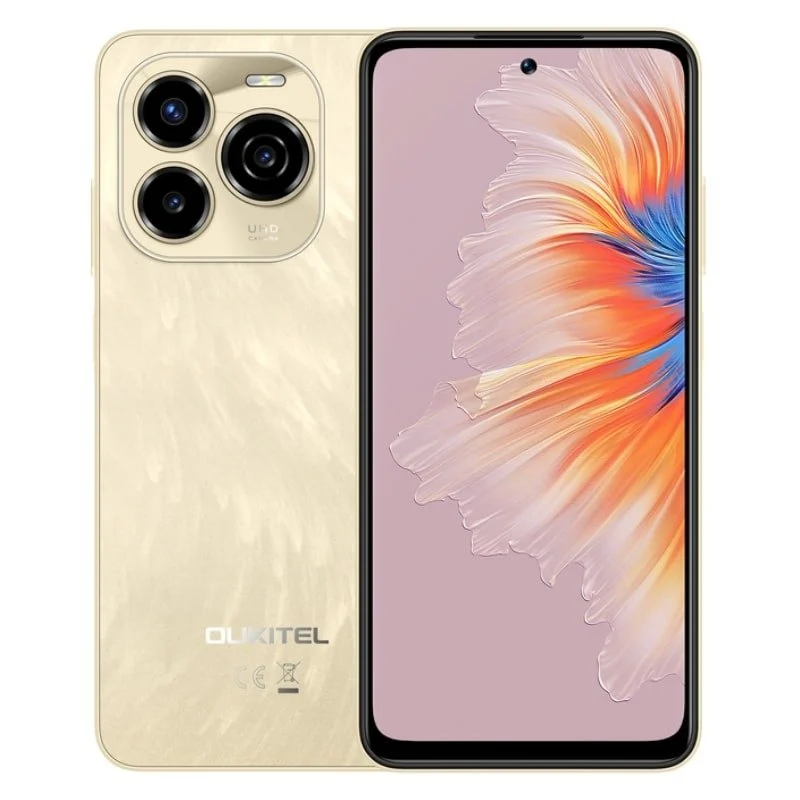 Mobiltelefon - Mobiltelefon Oukitel C65 Arany, 4G, 6,7″ HD+ 90Hz, 16GB RAM (4GB+12GB bovithetö), 128GB ROM, 50MP+8MP kamera, Android 15, Octa-Core, 5150mAh, Dual SIM
