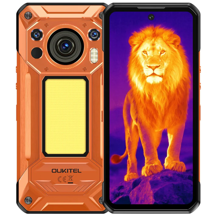Tartós Telefonok - Oukitel WP500 Ultra Mobiltelefon, Narancssárga, 5G, AI Hőkamera, Éjjellátó Kamera, 6.78" FHD+, 36GB RAM (12GB + 24GB bővíthető), 1TB ROM, 108MP, Dimensity 8300, Android 16, 10000mAh, 45W, Dual Sim