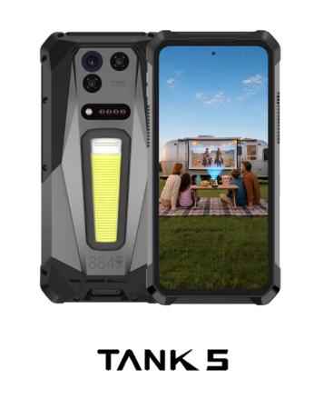 Tartós Telefonok - Unihertz 8849 Tank 5 Mobiltelefon, Fekete, 5G, 2K Projektor, 6.73" 3K AMOLED 120Hz, 36GB RAM (18GB + 18GB bővíthető), 512GB ROM, Dimensity 9400e, 50MP, 17600mAh, 120W, eSIM, Dual SIM - Copie
