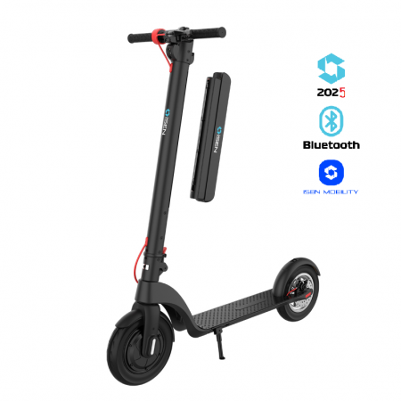 Trotinete electrice - Trotineta electrica pliabila iSEN X8 2025 Negru, APP, BT, 10 inch, motor 350W, autonomie max 45km, viteza pana la 38km/h, baterie detasabila