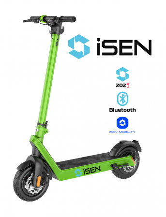Noutati - Trotineta electrica pliabila iSEN X9 Plus 2025 Verde, BT, 10 inch, 850W, autonomie maxima 65km, pana la 40km/h, baterie detasabila 15.6Ah