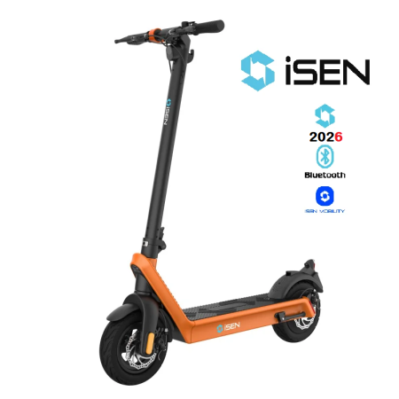 Trotinete - Trotineta electrica pliabila iSEN X9 Plus 2026 Orange, Aplicatie, BT, 500W, autonomie max. 65km, pana la 25 km/h, baterie detasabila 15.6Ah