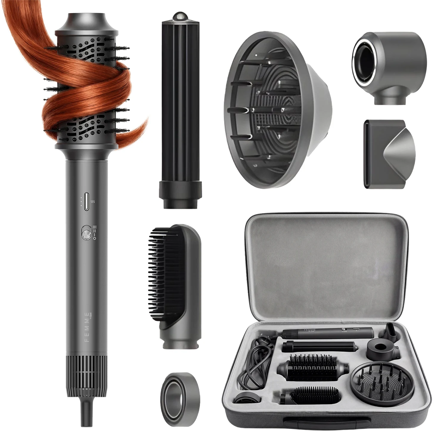 Gadgets - iHunt Femme 7 az 1-ben Dryer HD4 PRO Hajszárító, Szürke, 1300W, 600 Millió Negatív Ion, 110.000 ford./perc, 8 Program