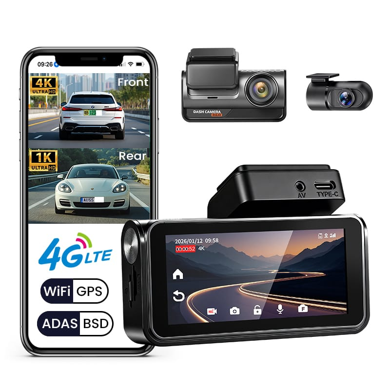 iSEN Z66 Autós Menetrögzítő Kamera 4G LTE, Kettős Kamera 4K + 1080P, 2" Kijelző, 128MB RAM, 128MB ROM, GPS, WiFi, ADAS, BSD, Parkolásfigyelés [4]