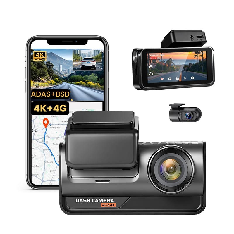 iSEN Z66 Autós Menetrögzítő Kamera 4G LTE, Kettős Kamera 4K + 1080P, 2" Kijelző, 128MB RAM, 128MB ROM, GPS, WiFi, ADAS, BSD, Parkolásfigyelés [3]