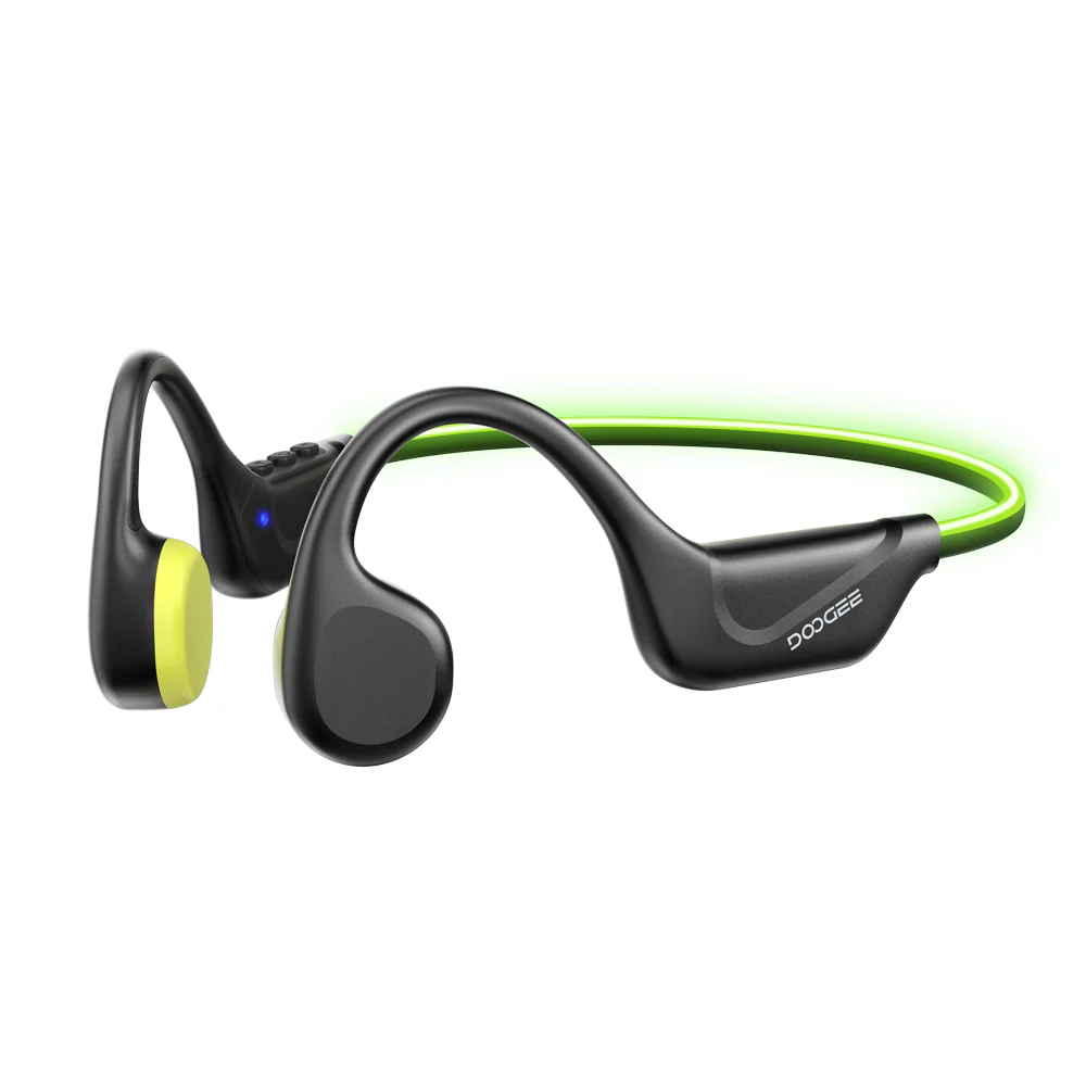 DOOGEE BoneBeat Run Ray Open-Ear Fejhallgató, Fekete, Bluetooth 6.0, LED Biztonsági Fény, IP66, 10h Üzemidő, Kettős Eszköz [3]