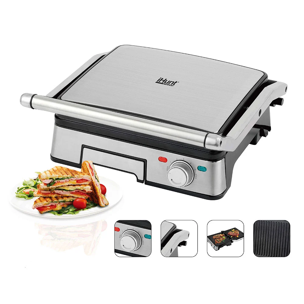 iHunt Bro Dual Grill XXL Elektromos Grill, 1800W, 180° Nyitható Kialakítás, 29 x 23 cm Grilllapok, Rozsdamentes Acél Burkolat [3]