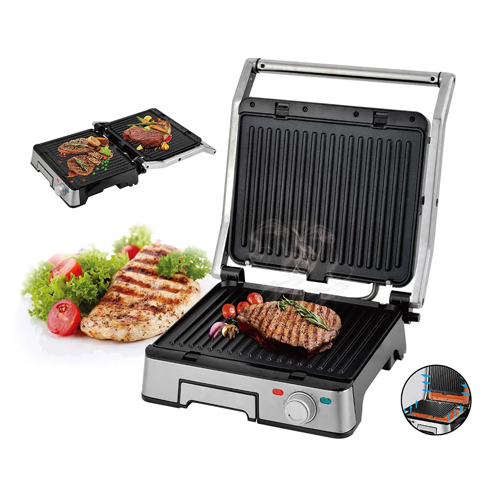 iHunt Bro Dual Grill XXL Elektromos Grill, 1800W, 180° Nyitható Kialakítás, 29 x 23 cm Grilllapok, Rozsdamentes Acél Burkolat [1]