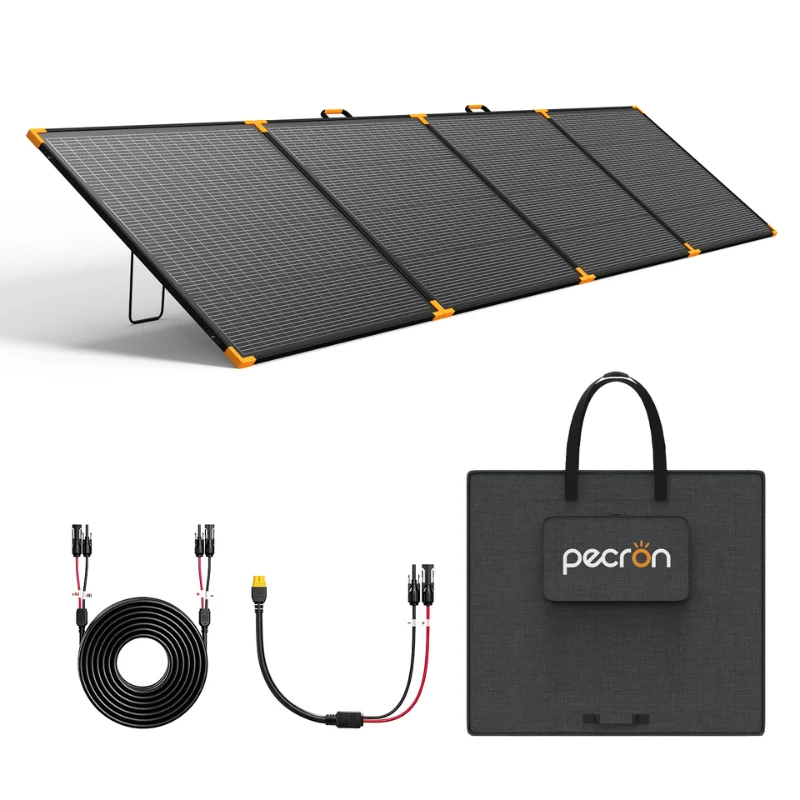 PECRON PV500 Hordozható Napelem, 500W, Monokristályos, Kétoldalas, 25.1% Hatásfok, IP67, Összecsukható, Állítható Támasz, MC4, Energiaállomásokhoz [1]
