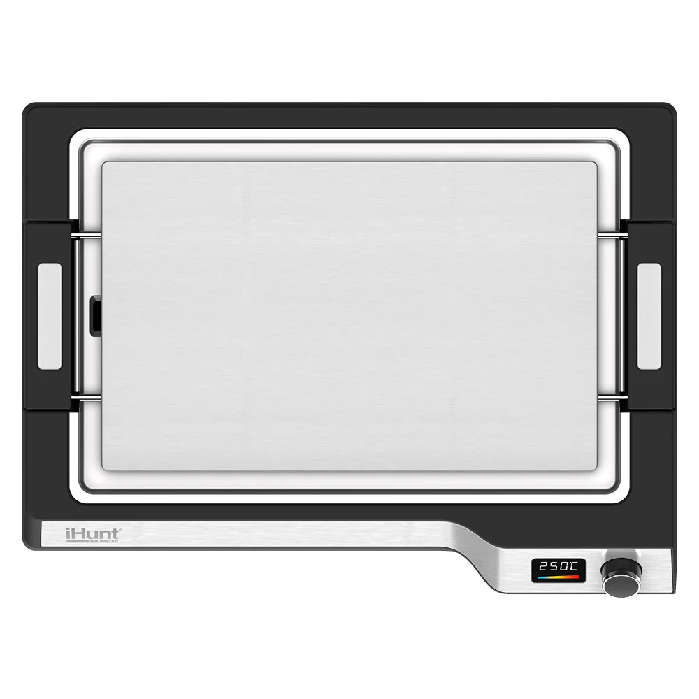 iHunt BRO Teppanyaki Grill Elektromos Sütőlap, 1650W, Levehető Tapadásmentes Lap, Állítható Termosztát, Zsírfelfogó Tálca [4]