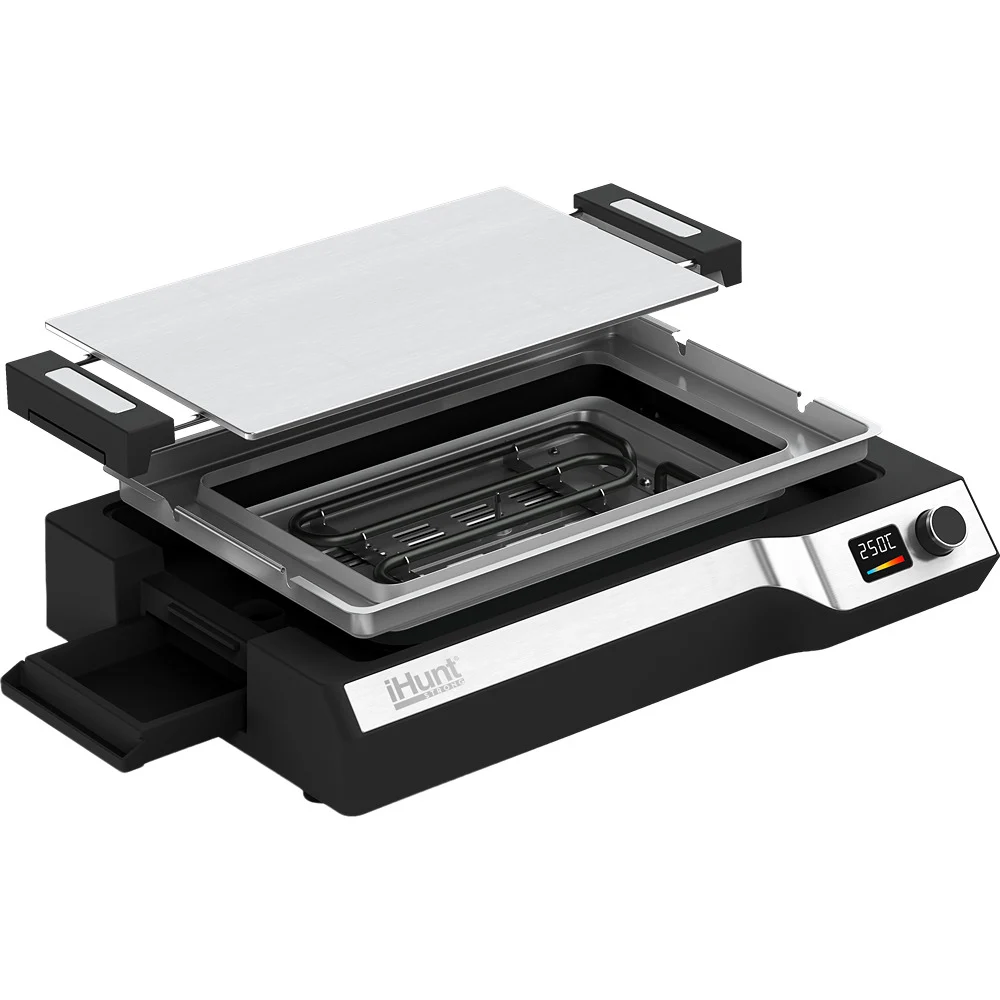 iHunt BRO Teppanyaki Grill Elektromos Sütőlap, 1650W, Levehető Tapadásmentes Lap, Állítható Termosztát, Zsírfelfogó Tálca [1]