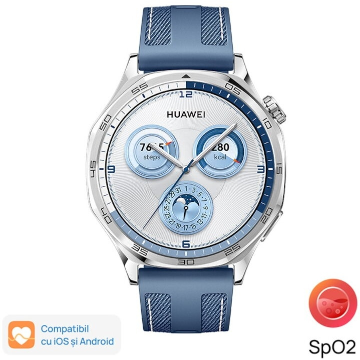 Huawei Watch GT 5 Okosóra, Kék, 1.43" AMOLED Kijelző, Bluetooth Hívás, SPO2 Mérő, 14 nap Üzemidő, 5ATM [2]