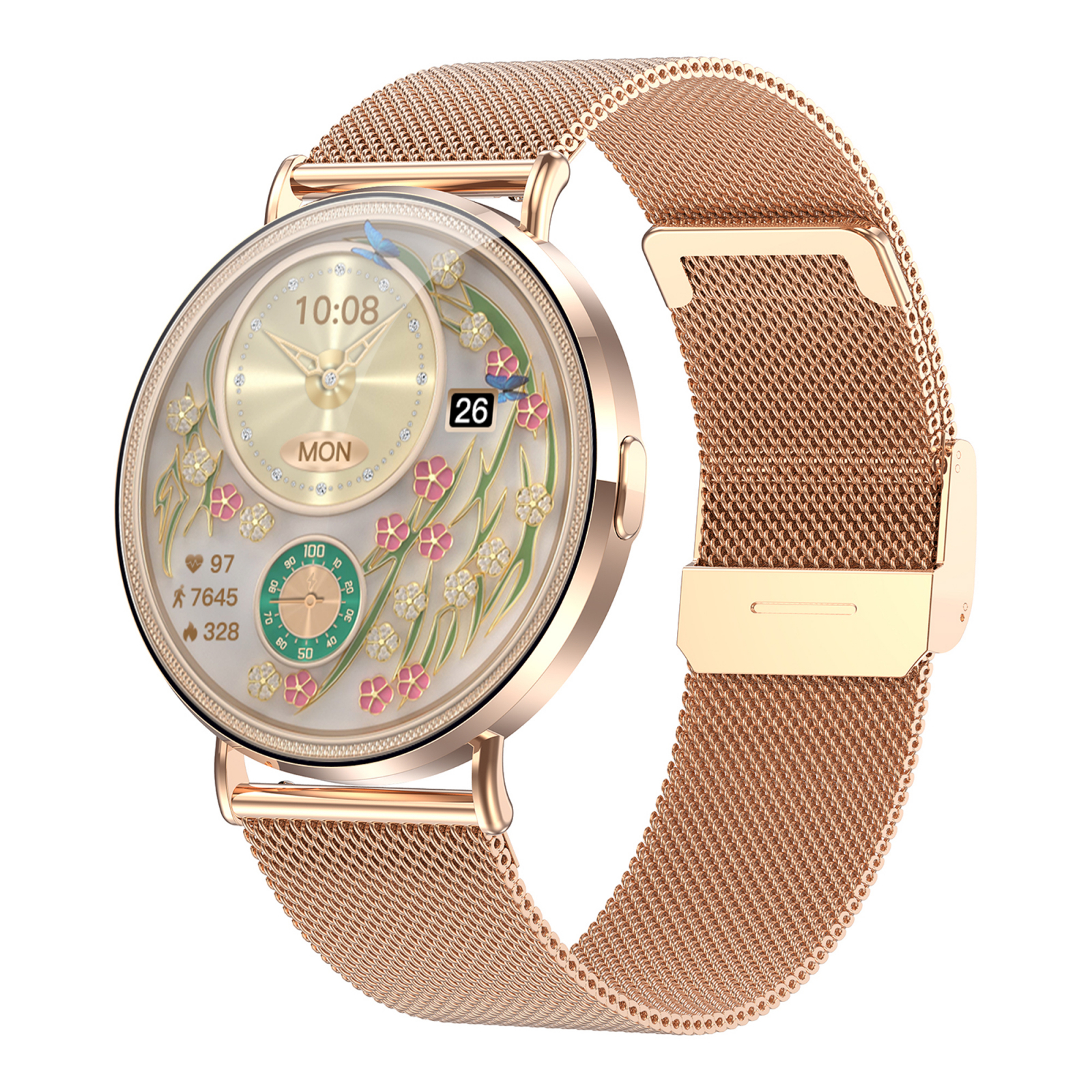 Smartwatch iSEN KM88, Auriu, 1.32" Amoled, HRV, ECG, Functii Sanatate, Bluetooth Call, Asistenta vocala, Compatibil iOS & Android [8]