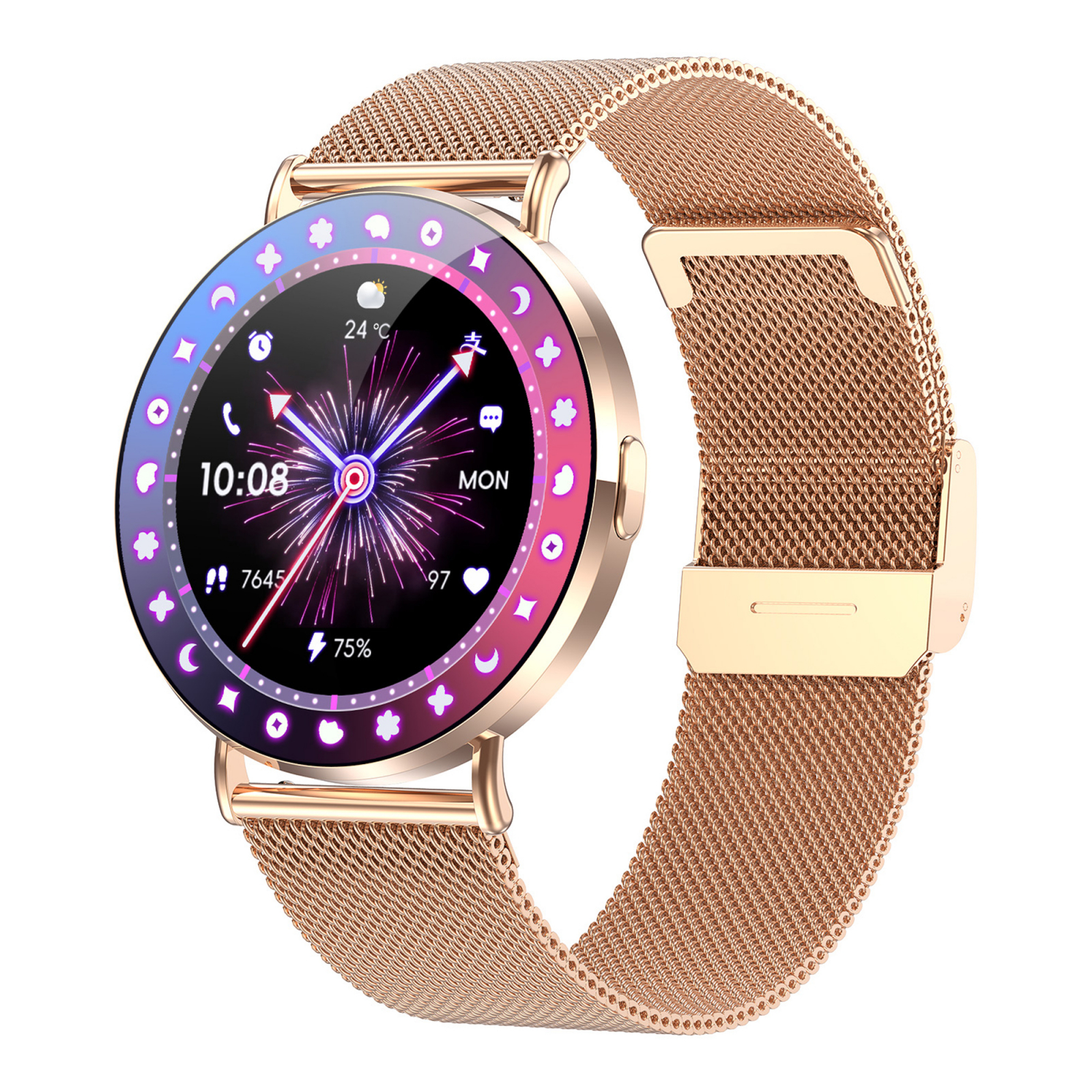 Smartwatch iSEN KM88, Auriu, 1.32" Amoled, HRV, ECG, Functii Sanatate, Bluetooth Call, Asistenta vocala, Compatibil iOS & Android [10]