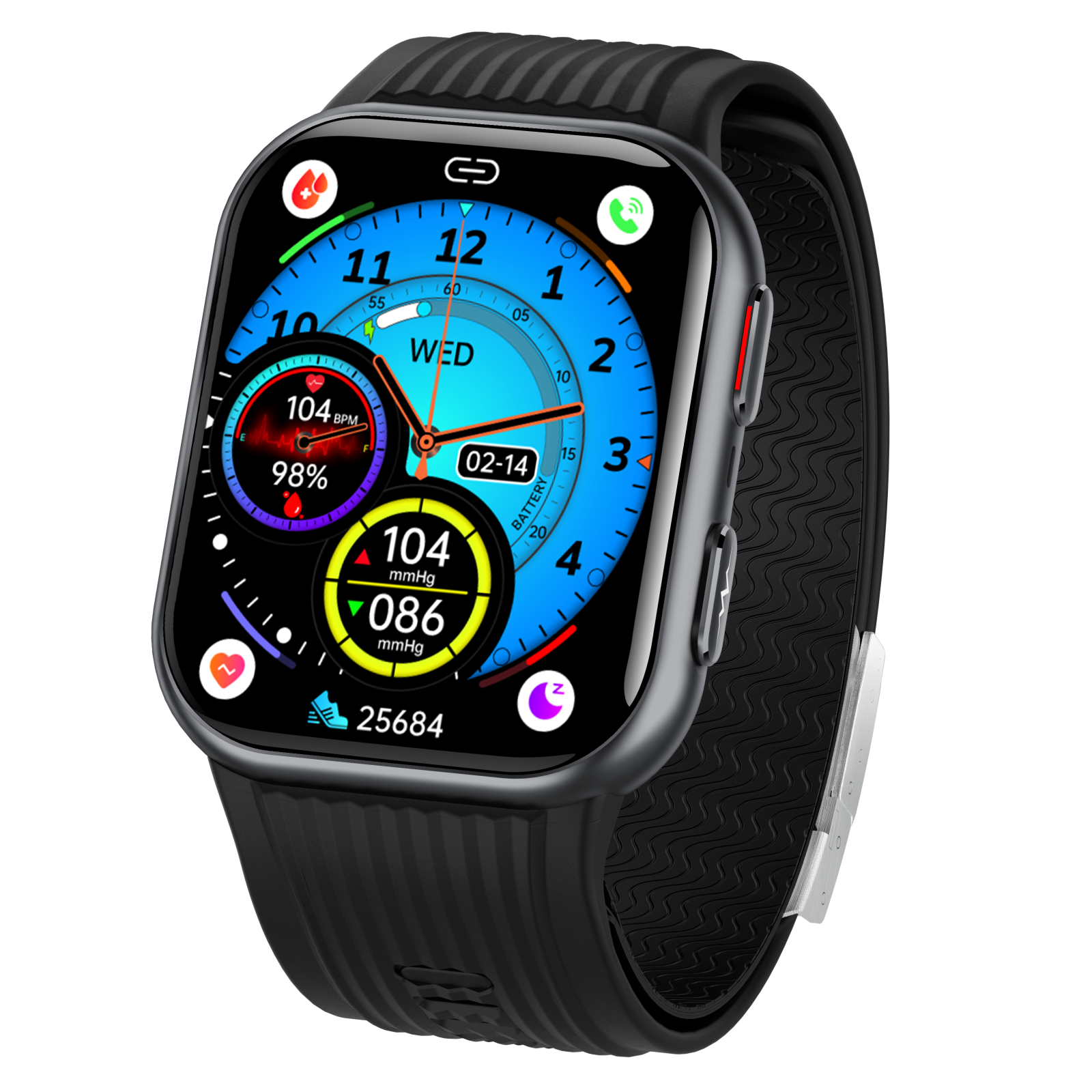 iSEN TK67 Okosóra, Fekete, 1.952" AMOLED, Bluetooth Hívások, Légpumpás Vérnyomásmérés, ECG, Pulzus, SpO2, Hőmérséklet, SOS, IP66, 530mAh [4]