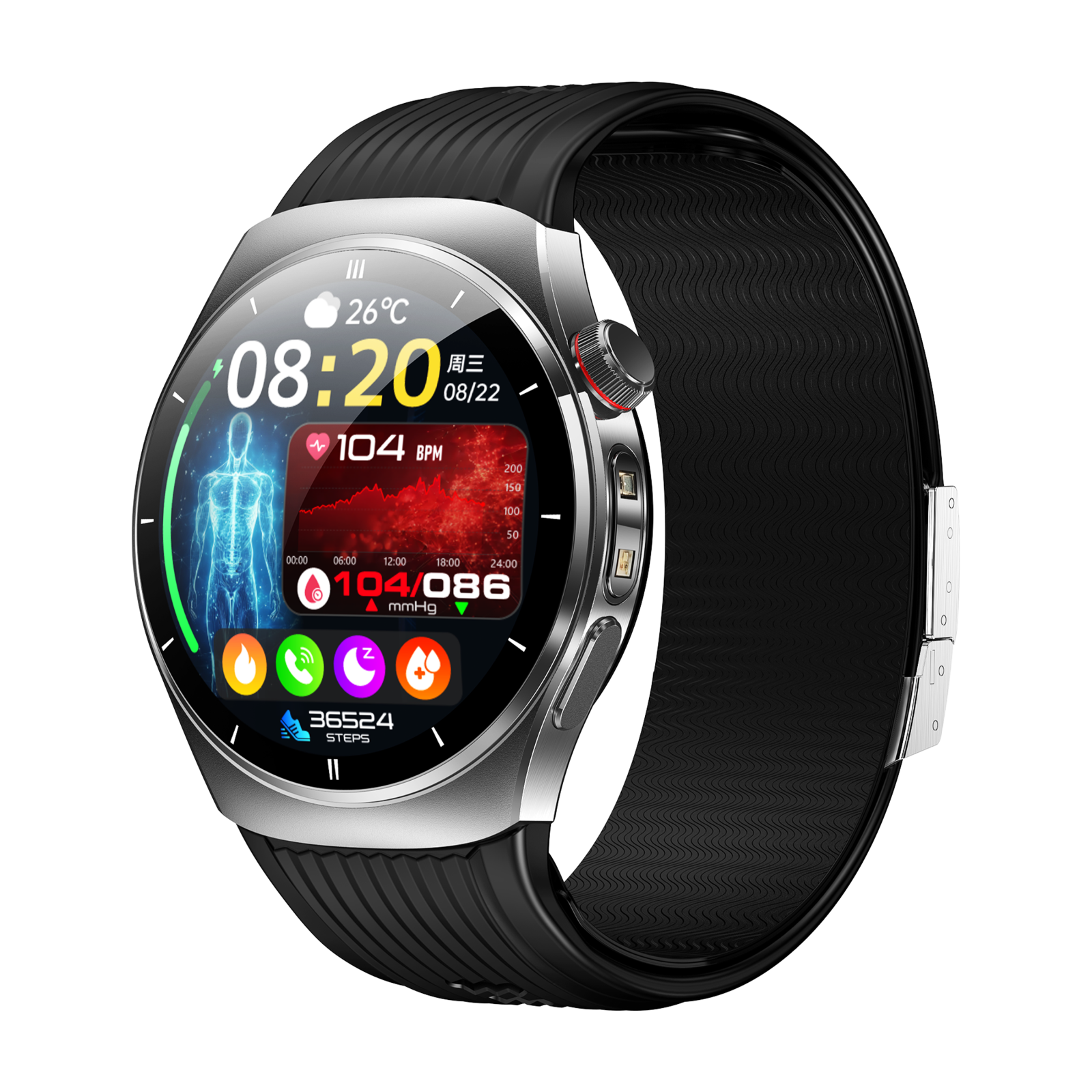 Smartwatch iSEN TK68, Negru, 1.43" AMOLED 466×466, Tensiune cu Pompă de Aer, ECG, SpO2 la Deget, Apeluri Bluetooth, SOS, NFC, IP66, Baterie 530mAh [1]
