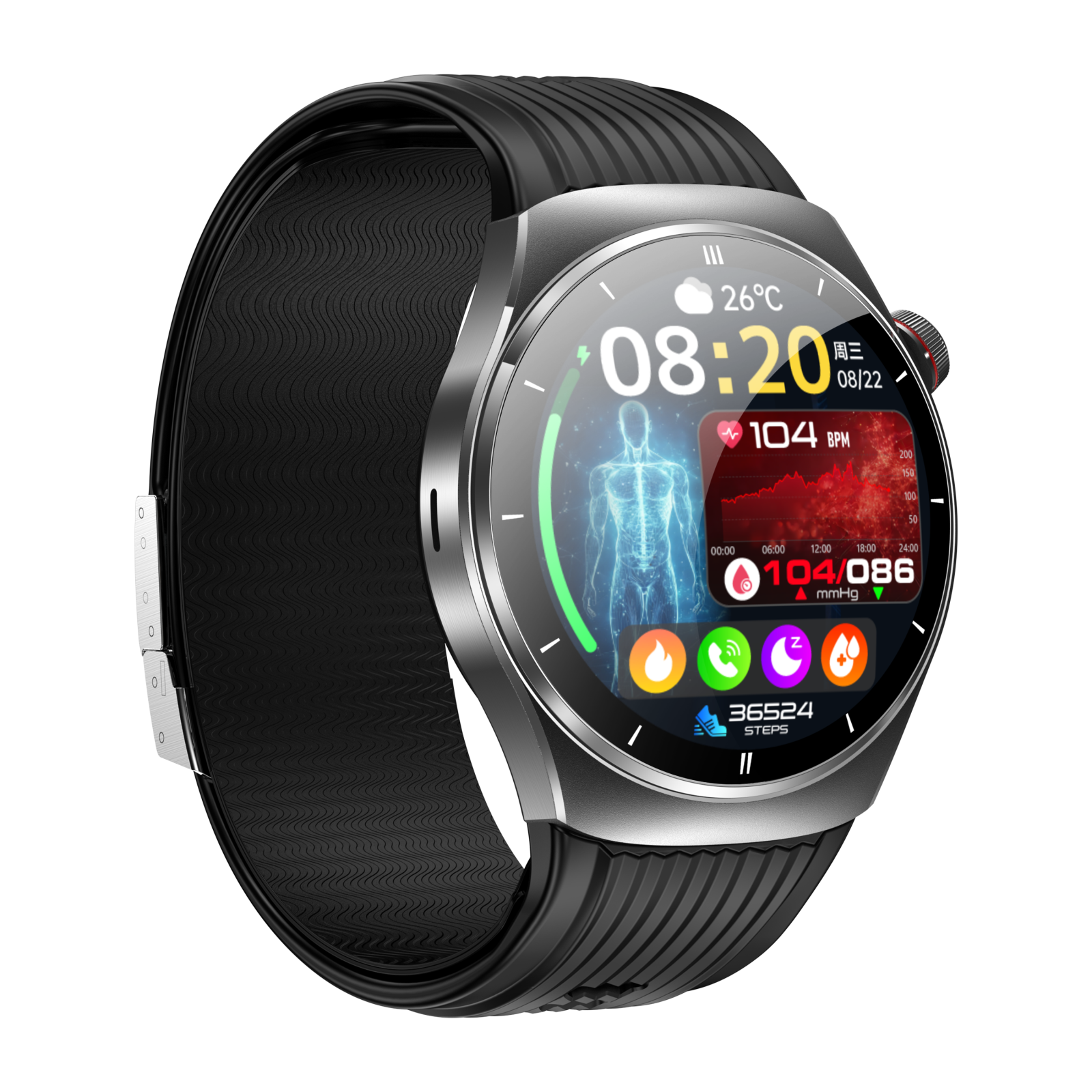 Smartwatch iSEN TK68, Negru, 1.43" AMOLED 466×466, Tensiune cu Pompă de Aer, ECG, SpO2 la Deget, Apeluri Bluetooth, SOS, NFC, IP66, Baterie 530mAh [2]