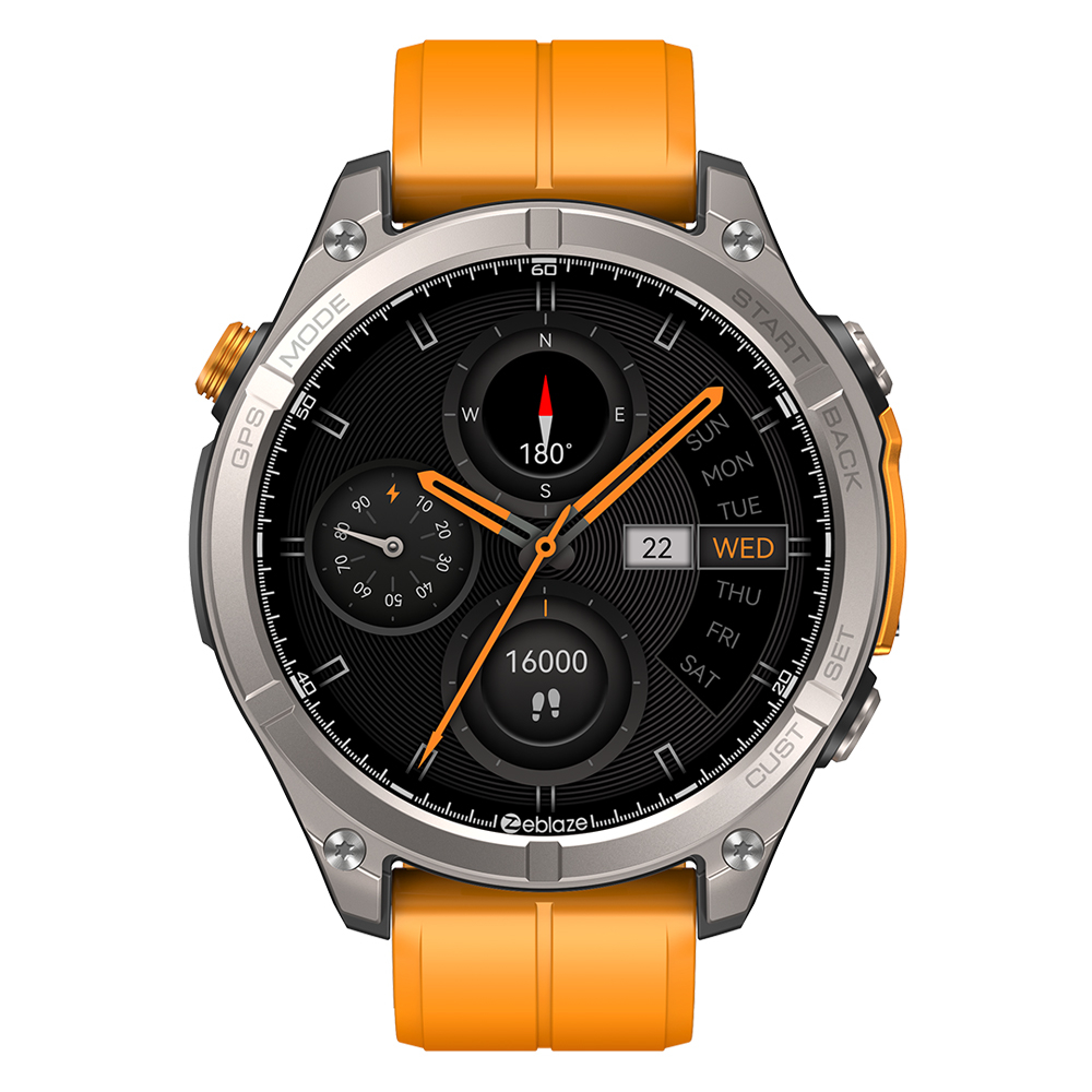 Zeblaze Stratos 4 okosora Narancssárga, 1.43'' AMOLED, GPS (6 muholdrendszer), pulzusmero, SpO2, Bluetooth hivas, ertesitesek, 500mAh, dedikal app: GloryFitPro, BLE 5.3, 170+ sportmod [1]