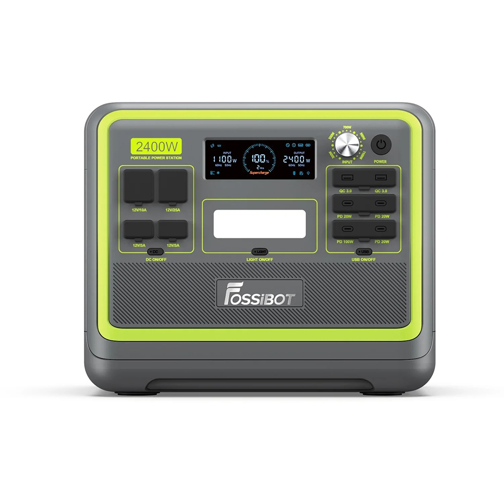 Hordozható töltőállomás Fossibot F2400 Zöld, 2400W, 2048Wh, 640000mAh, LCD képernyő, BMS védelem, 16 kimenet, LED zseblámpa, SOS [1]