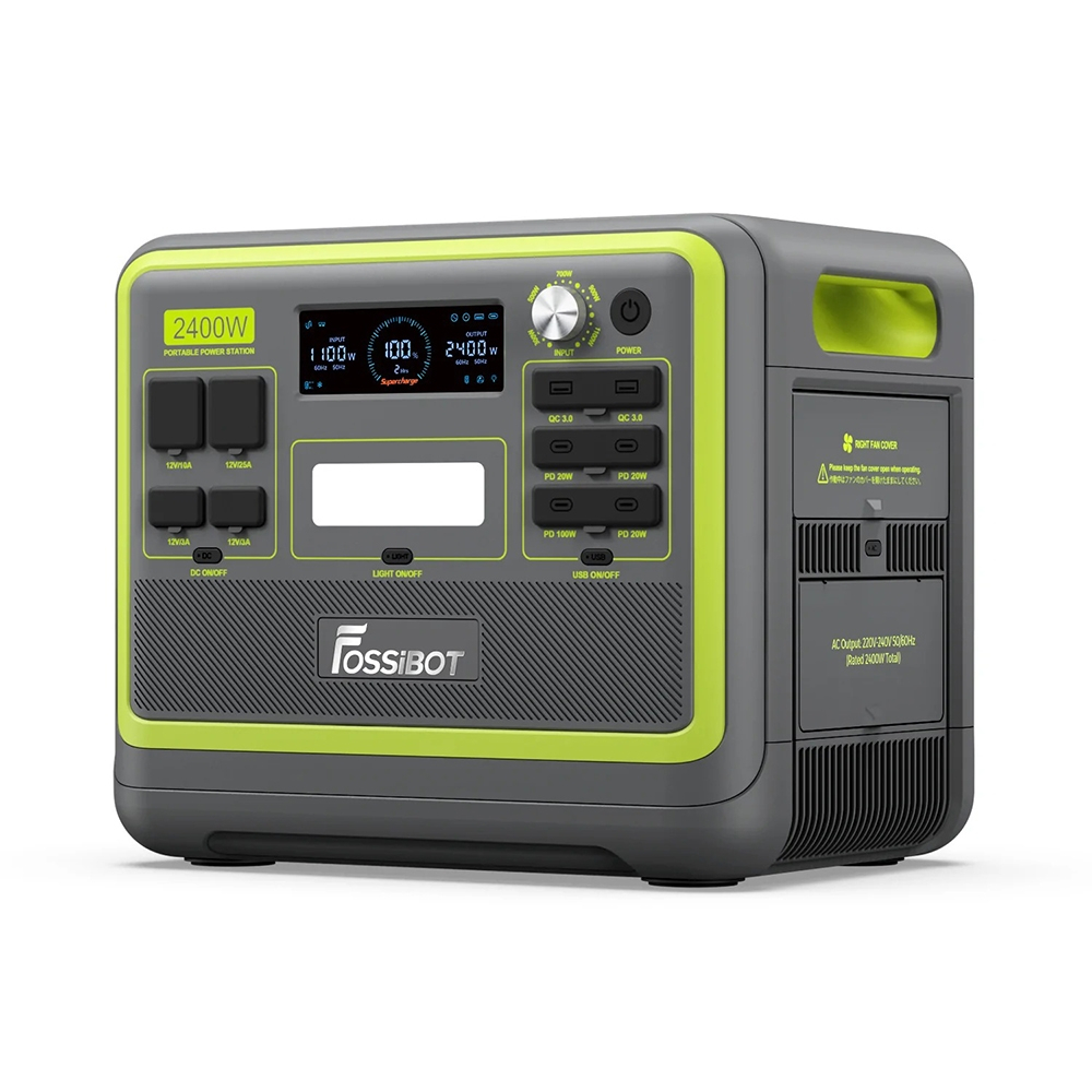 Hordozható töltőállomás Fossibot F2400 Zöld, 2400W, 2048Wh, 640000mAh, LCD képernyő, BMS védelem, 16 kimenet, LED zseblámpa, SOS [3]