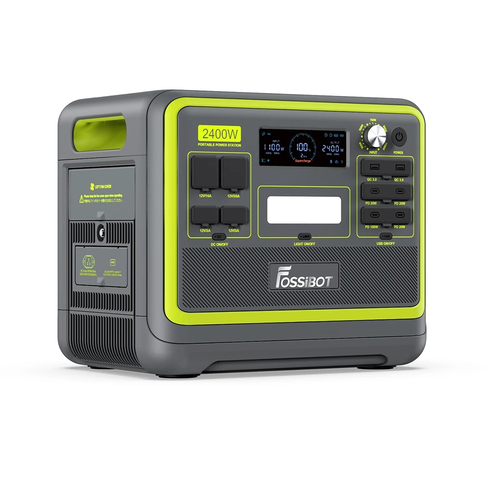 Hordozható töltőállomás Fossibot F2400 Zöld, 2400W, 2048Wh, 640000mAh, LCD képernyő, BMS védelem, 16 kimenet, LED zseblámpa, SOS [6]